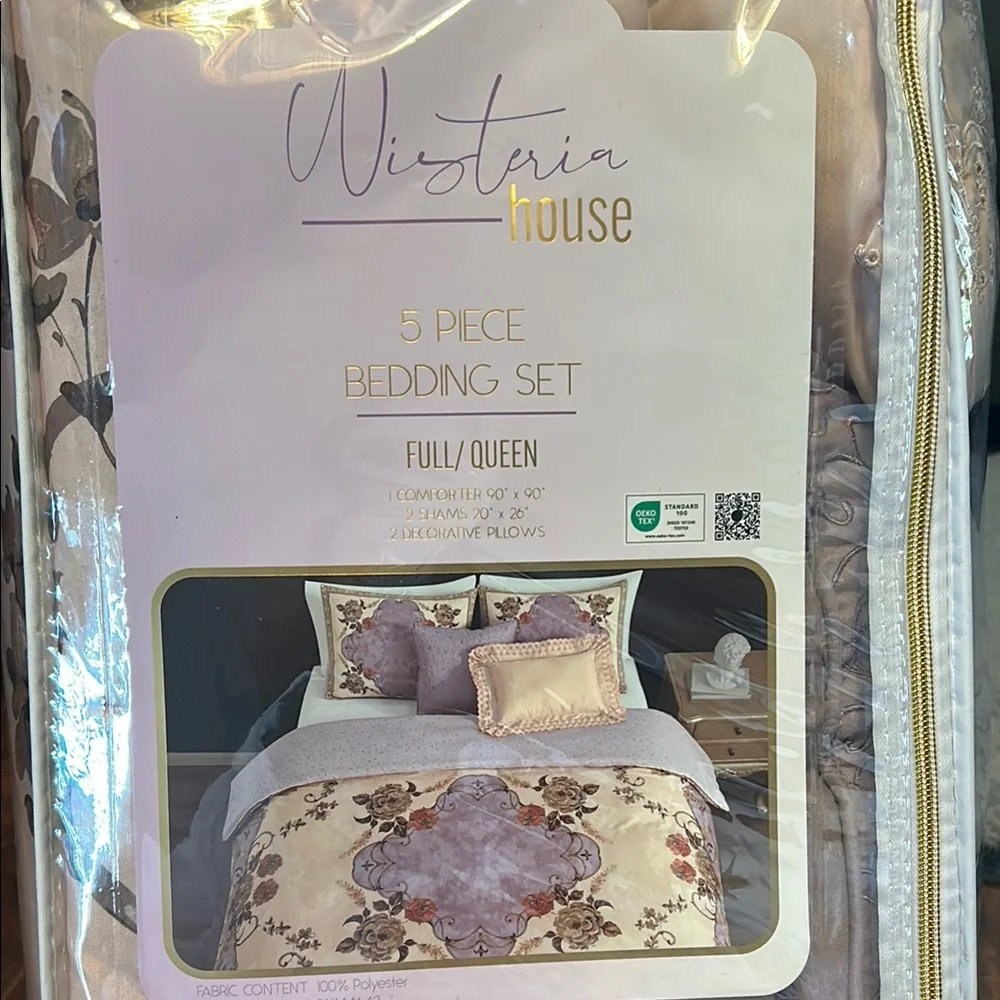 Floral Bedding Set - Cream and Brown